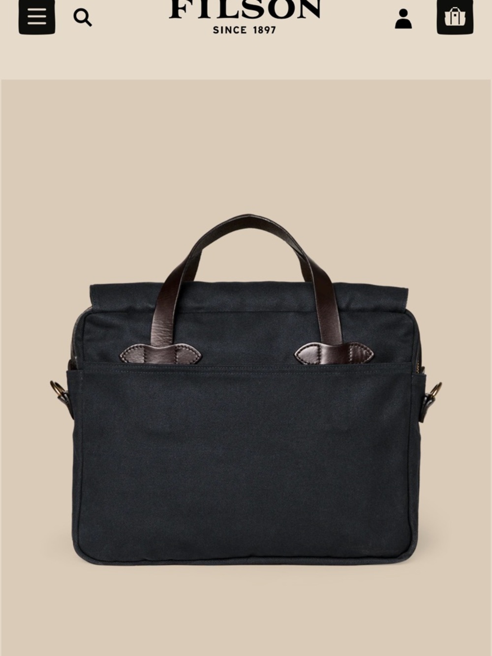 Filson Rugged Twill Original Briefcase - Navy with Brown Leather Trim - Picture 4 of 16